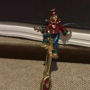 Vintage Clown Unicycling Enamel Brooch